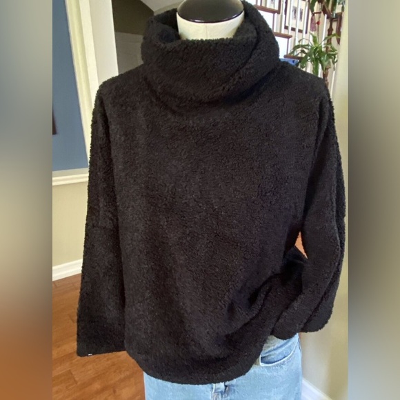 Tuckernuck Rollins Funnel Neck Pullover Black Teddy Fleece Sherpa Womens XS - Picture 1 of 7